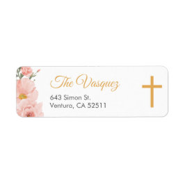 Etiqueta Flores de color de agua rosada primera comunión sa