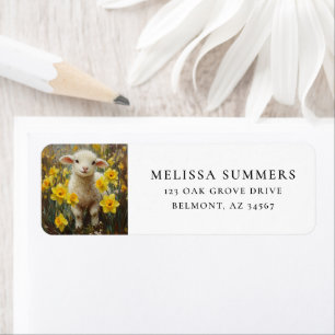 Etiqueta Flores de cordero y de daffodil amarillas en el ar