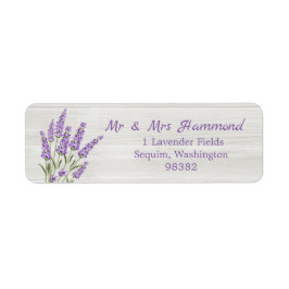 Etiqueta Flores de lavanda morada en madera