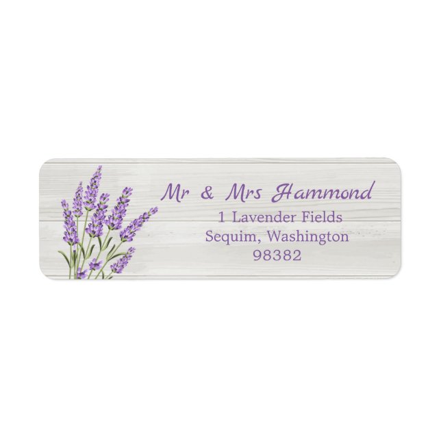 Etiqueta Flores de lavanda morada en madera (Frente)