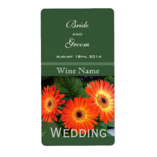 Etiqueta Flores de margarita gerbera floral boda verde vino