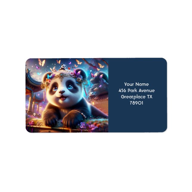 Etiqueta Flores de mariposas Fantasy Cute Panda (Frente)