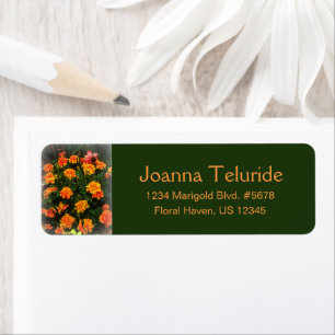 Etiqueta Flores De naranja Marigold Florecen En El Jardín D