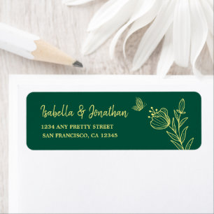 Etiqueta Flores de oro simples esmeralda verde boda