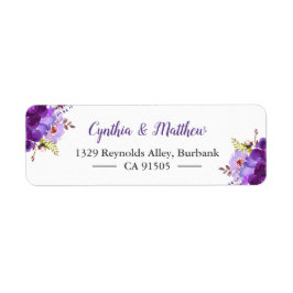 Etiqueta Flores de pintura violeta morada de color de agua