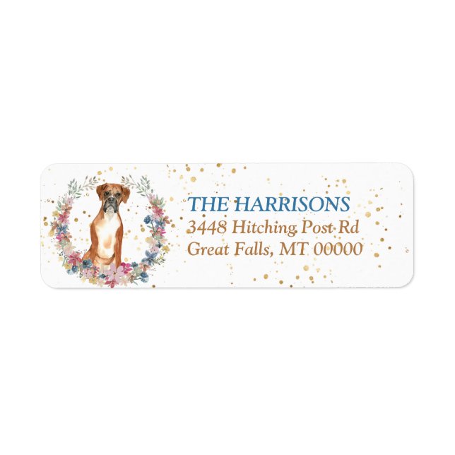 Etiqueta Flores de primavera de perro boxer Wreath (Frente)