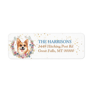 Etiqueta Flores de primavera de perro de Corgi Wreath