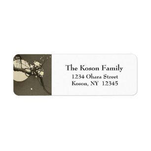 Etiqueta Flores del ciruelo en la noche por el vintage de