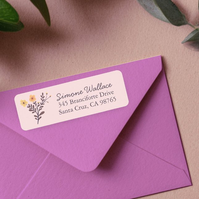 Etiqueta Flores delicadas Dirección de devolución personali (Dainty Hand-drawn Florals Elegant Chic Custom Return Address Label
)