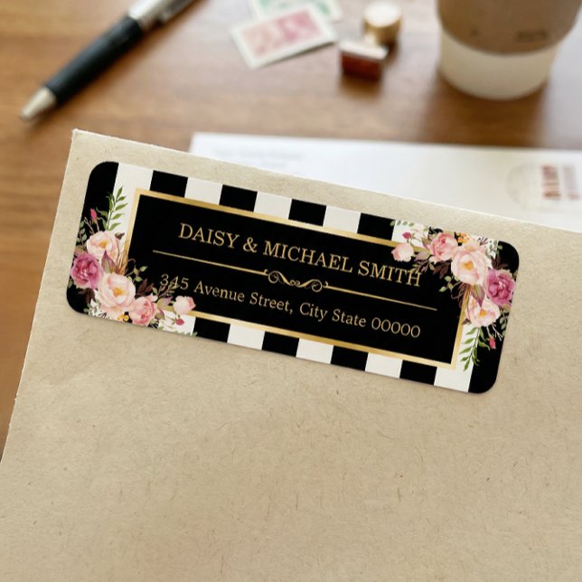 Etiqueta Flores Elegantes Cuadros Negros y Blancos Marco Do (Subido por el creador)