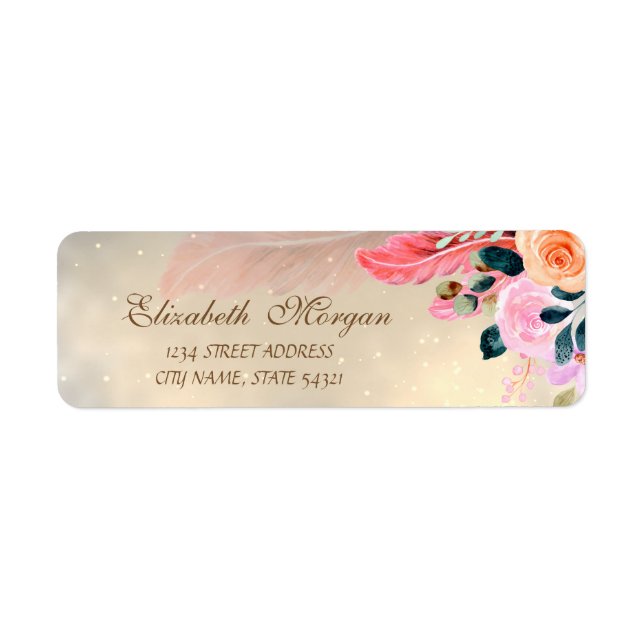 Etiqueta Flores Elegantes Modernas Chic Pluma (Frente)