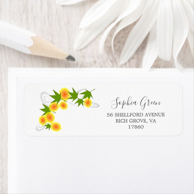 Etiqueta Flores japonesas naranjas blancas (In situ)