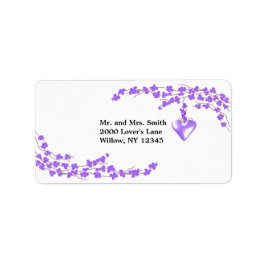 Etiqueta Flores moradas y corazón