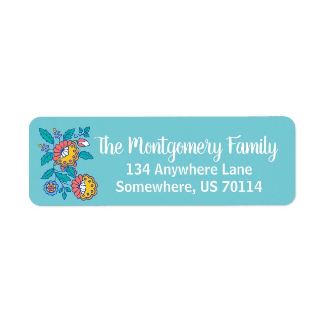 Etiqueta Flores nórdicas de arte folclórico (Frente)