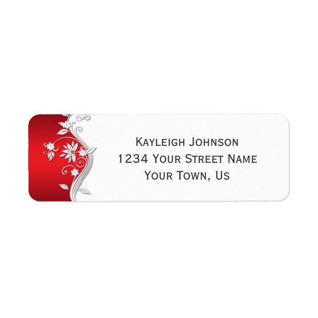 Etiqueta Flores Ornate Red White Silver (Frente)