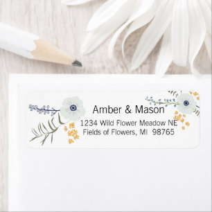 Etiqueta Flores Patrón Botánico Azul Amarillo