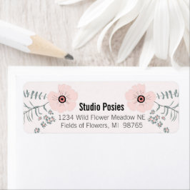 Etiqueta Flores Patrón Botánico Negro Rosa