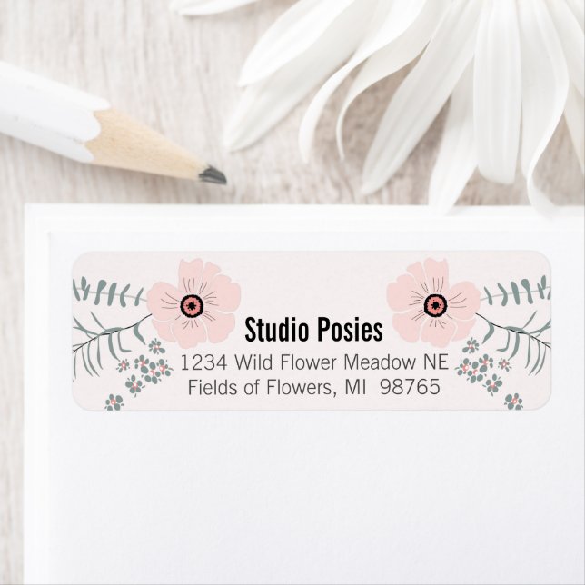 Etiqueta Flores Patrón Botánico Negro Rosa (In situ)