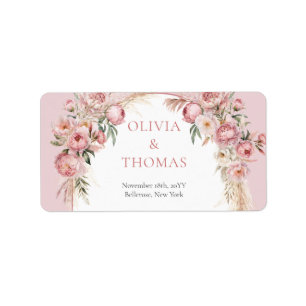 Etiqueta Flores rosa color de agua rosado boho arco pampas