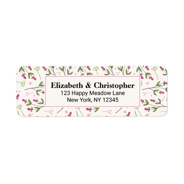 Etiqueta Flores salvajes de largo estilo rosa y verde (Frente)