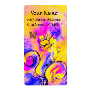 Etiqueta FLORES SIMILARES Y MARIPOSAS DE color rosa azul