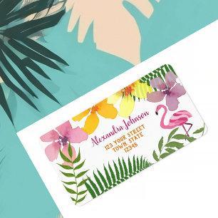 Etiqueta Flores Tropicales Flamingo Dirección de Remitente