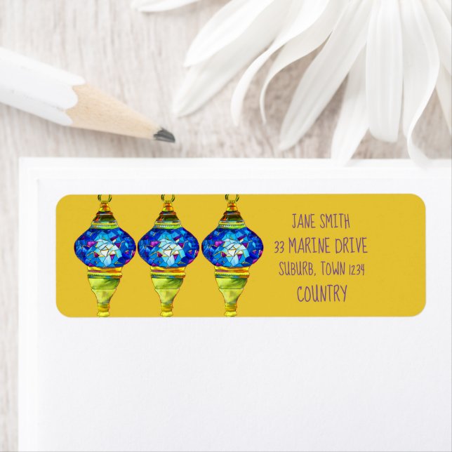 Etiqueta Flores turcas mosaico arte acuarela (In situ)