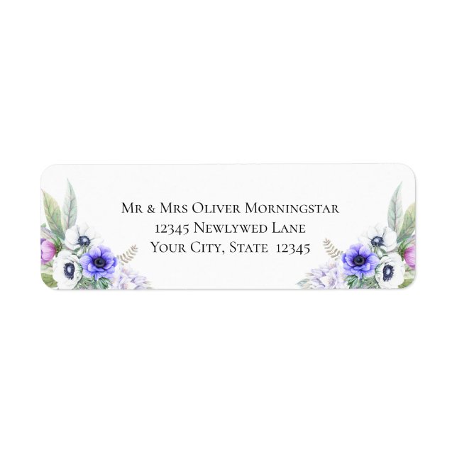 Etiqueta Flores violetas de anémona (Frente)