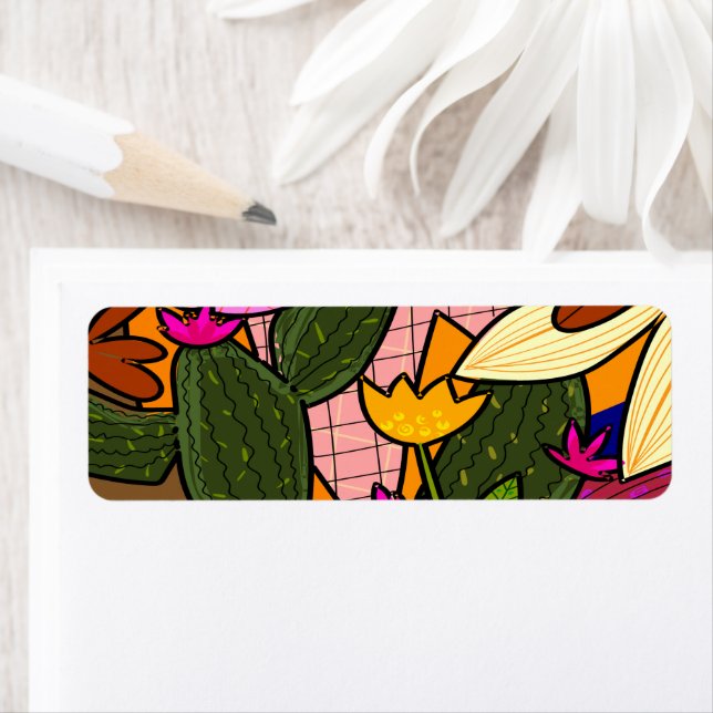 Etiqueta Flores y hojas tropicales abstractas (In situ)