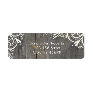 Etiqueta flourils swirls lace wood country boda