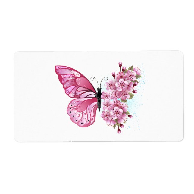 Etiqueta Flower Butterfly with Pink Sakura (Frente)
