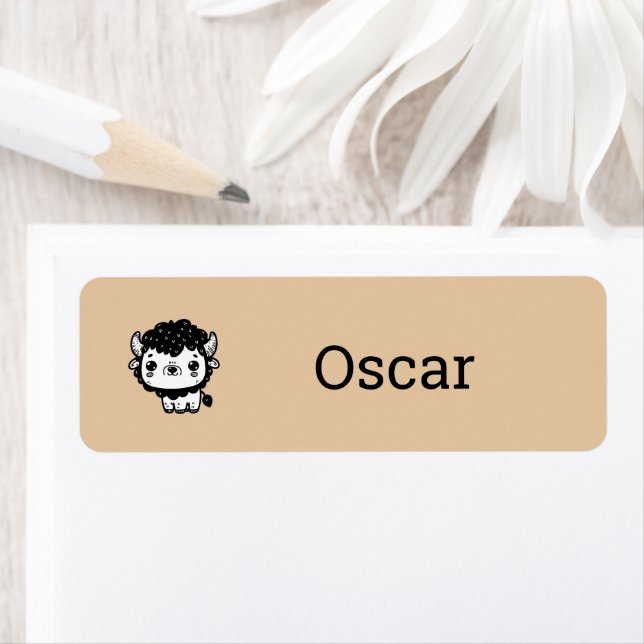 Etiqueta Fluffy Bison Baby - Kawaii Farm Animal Art (In situ)