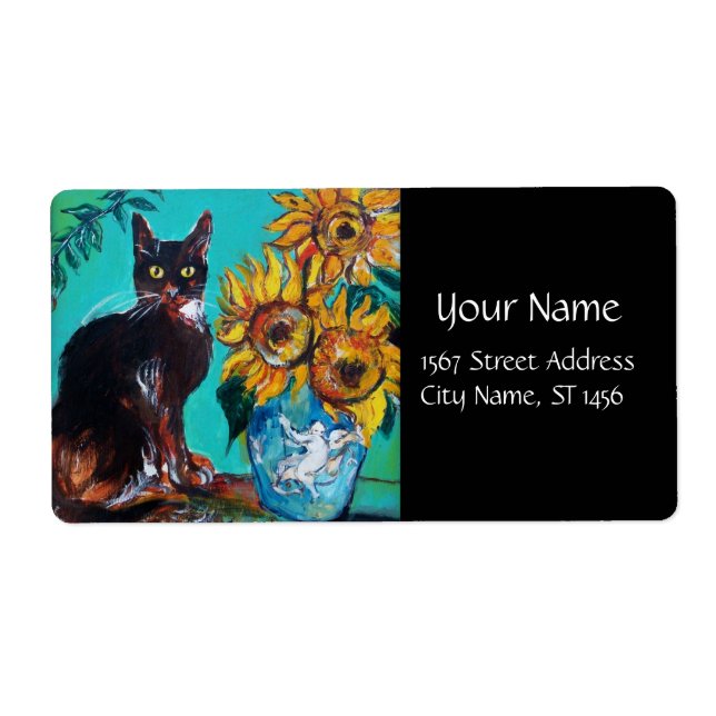 ETIQUETA FLUJOS CON GATO NEGRO EN TURQUÍA AZUL (Frente)