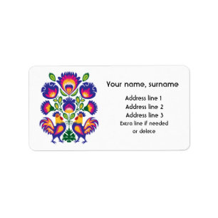 Etiqueta Folklore polaco lindo Wycinanki con gallos