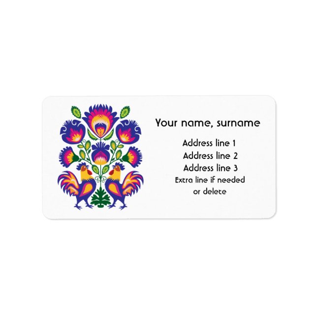 Etiqueta Folklore polaco lindo Wycinanki con gallos (Frente)