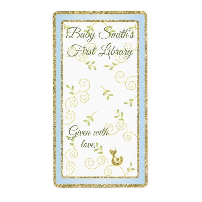 Etiqueta Folleto de Baby Shower "Gold Bird" con 8/Blue (Frente)