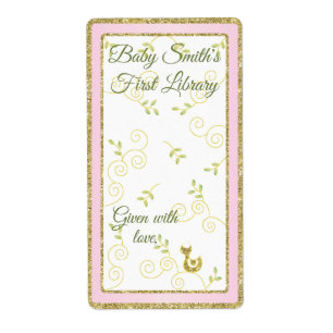 Etiqueta Folleto de Baby Shower "Gold Bird" de 8/Rosa