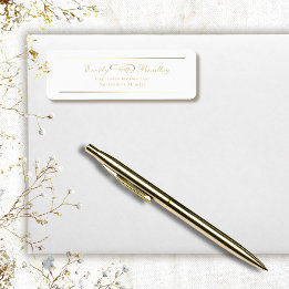 Etiqueta Fondo blanco escritura dorada Dirección elegante