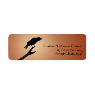 Etiqueta Fondo del Naranja de silueta de pájaro negro de la