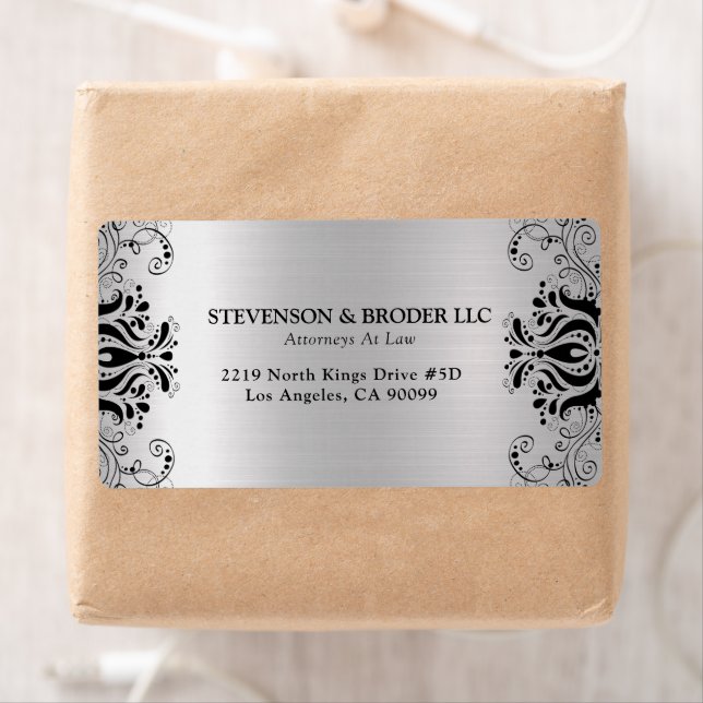 Etiqueta Fondo plateado de giro negro (In situ)