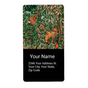 Etiqueta FOREST ANIMALS Pheasant,Red Fox,Green Floral Black