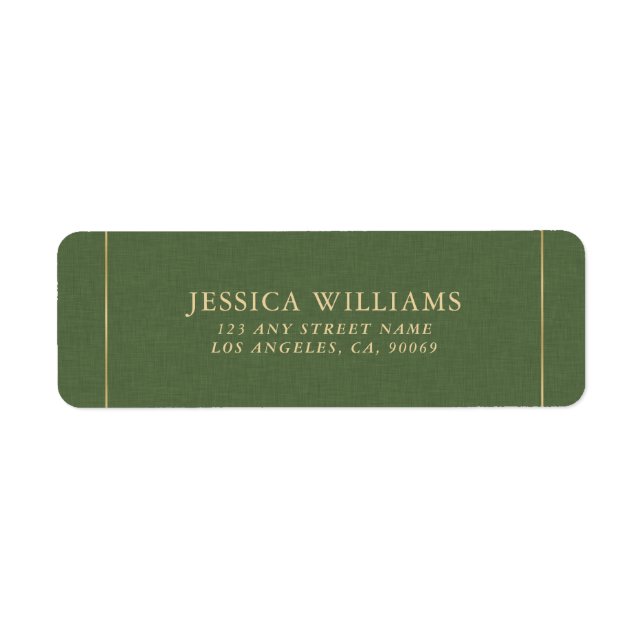 Etiqueta Forest Green Linen Texture Image Gold frame (Frente)