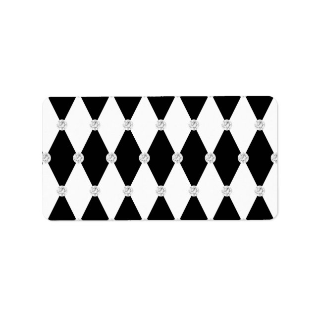 Etiqueta Forma de diamante Harlequin Black White Rhombus (Frente)
