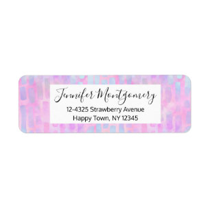 Etiqueta Formas rectangulares azules en fondo rosado