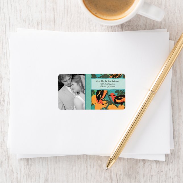 Etiqueta Foto boda Art Deco Aves RSVP o Gracias (In situ)