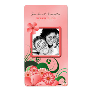 Etiqueta Foto boda Hibiscus Pink Floral Wine Labels