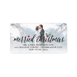 Etiqueta Foto de Navidades casados Holly Mistletoe