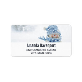 Etiqueta Foto de un muñeco de nieve en invierno - Navidades