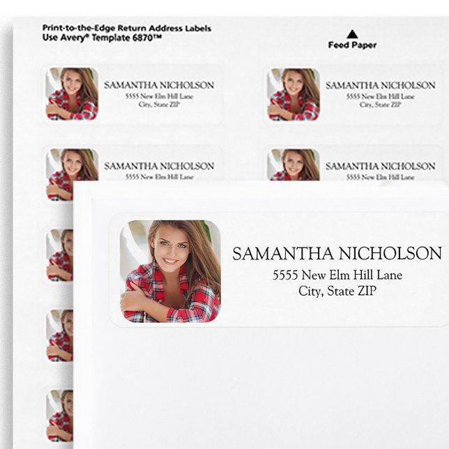 Etiqueta Foto Moderna con Bordes Redondeados Blanca (Modern white return address label personalized with your photo. Perfect for graduates.)
