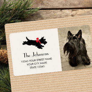 Etiqueta Foto personalizada de Scottie Dog con lazo y direc
